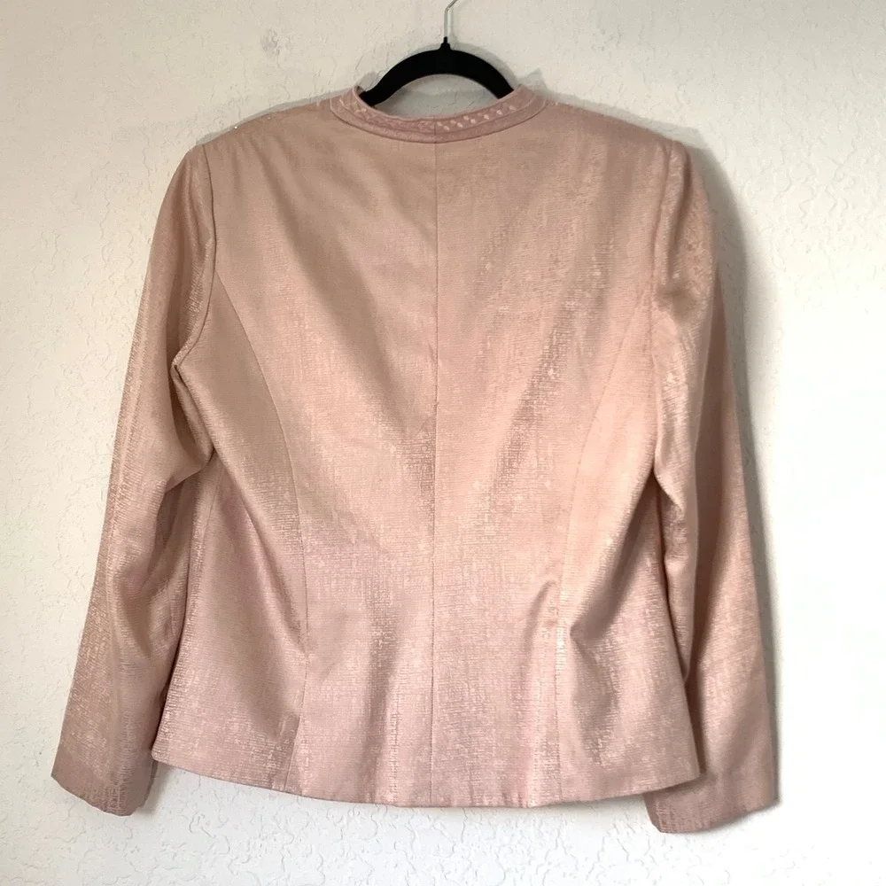 Adrianna Papell Skirt Suit Womens 12 Pink Silk Embroidered Floral Formal Elegant